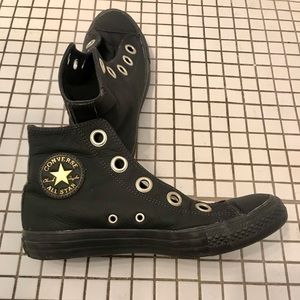 All Black Leather Converse High Tops